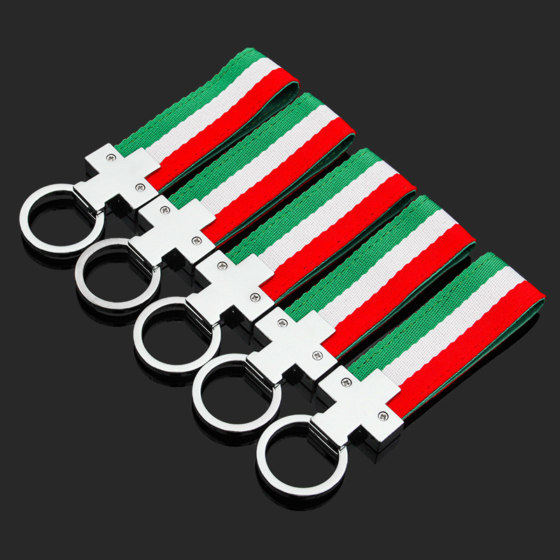 3 Strip Car Logo Keychain Keyring Keyfob for Alfa Romeo Abarth Fiat 500 Maserati Italy National Flag Netby