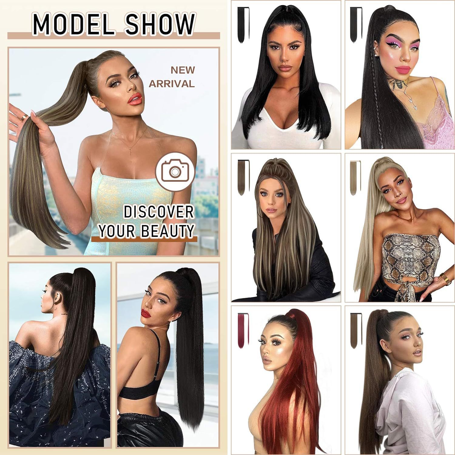 24 inches Straight Hair Velcro Ponytail High Temperature Synthetic Hair Netby