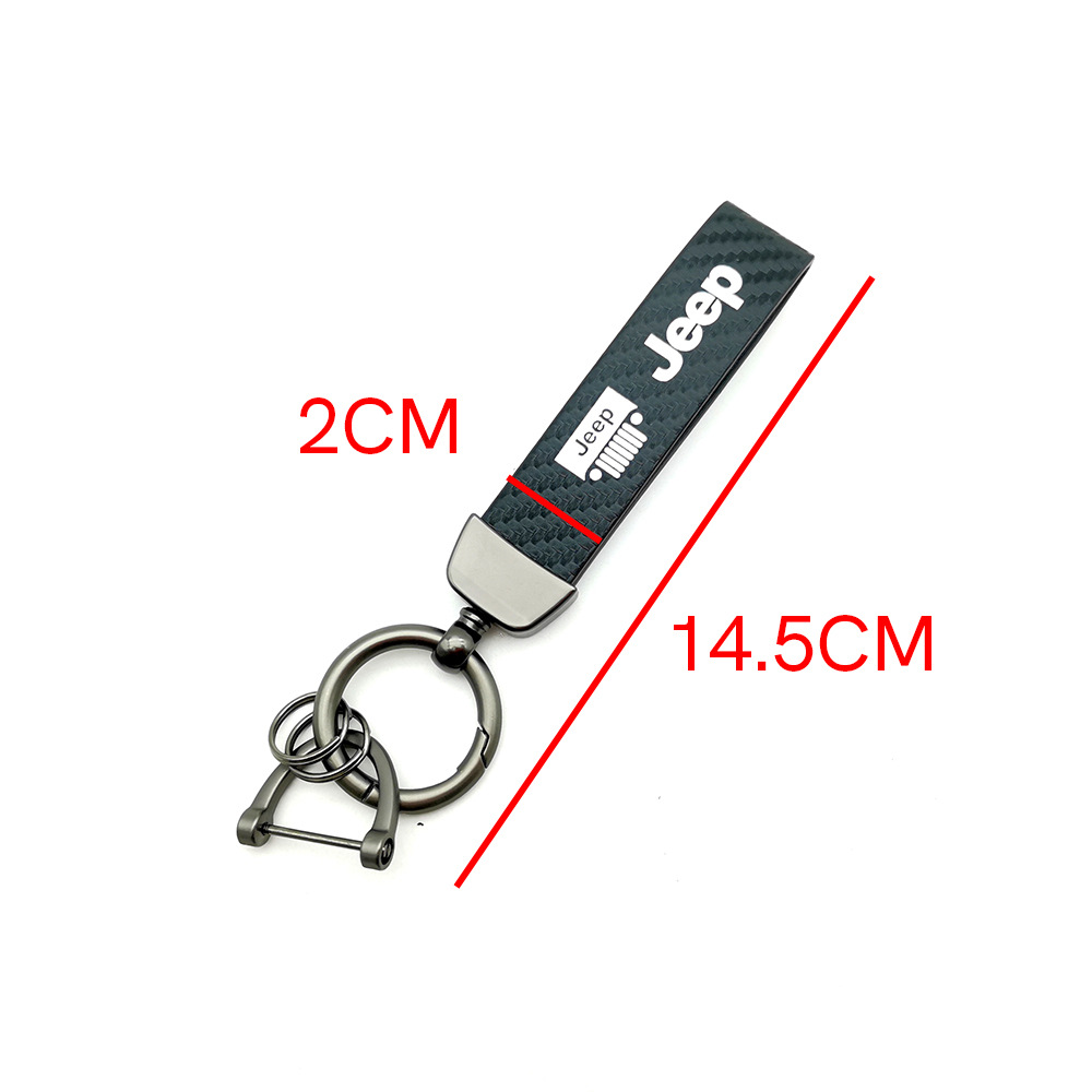 Car logo keychain carbon fiber leather car with anti-loss key rope high-grade accessories pendant foreign trade sales