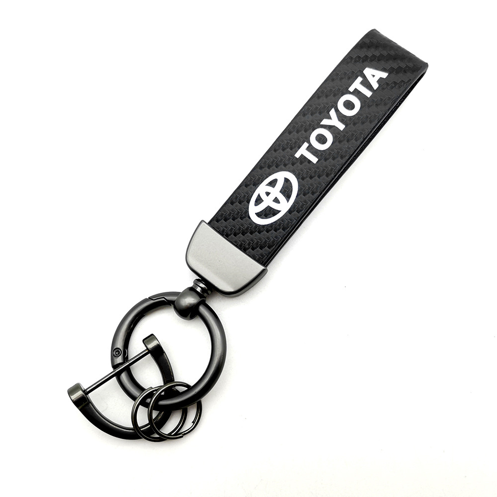 Car logo keychain carbon fiber leather car with anti-loss key rope high-grade accessories pendant foreign trade sales