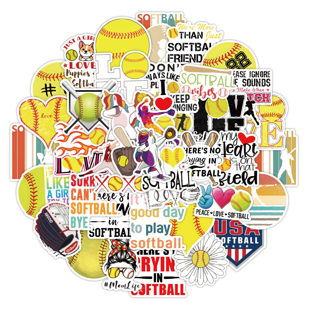 50pcs/pack Softball Baseball Waterproof Sticker Sports Game Netby
