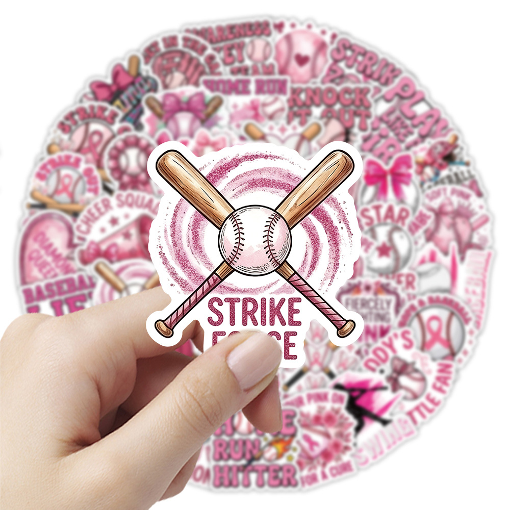 50pcs/pack Pink Baseball Sticker Waterproof Netby