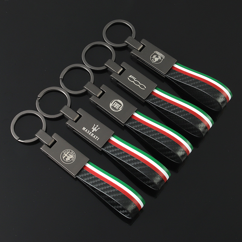 Leather Carbon Fiber Print Car Logo Keychain Keyring Keyfob for Alfa Romeo Abarth Fiat 500 Maserati Netby