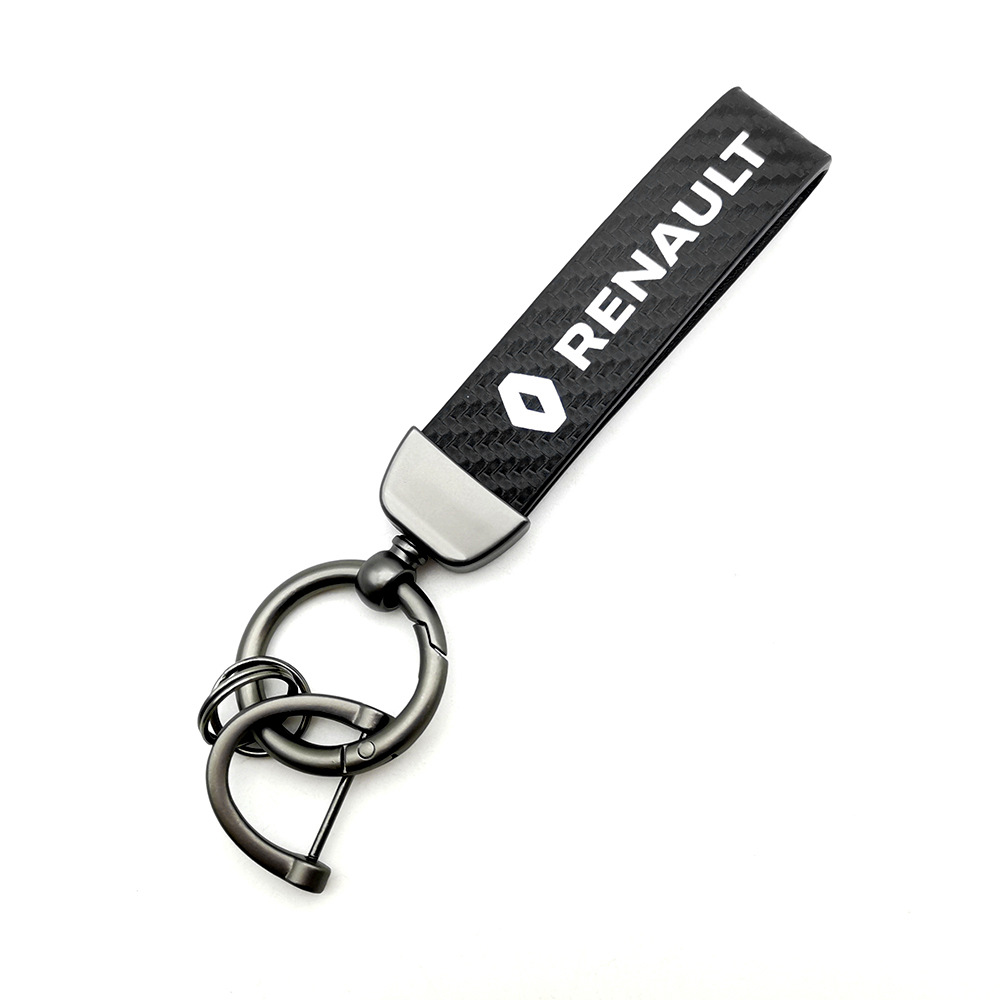 Car logo keychain carbon fiber leather car with anti-loss key rope high-grade accessories pendant foreign trade sales