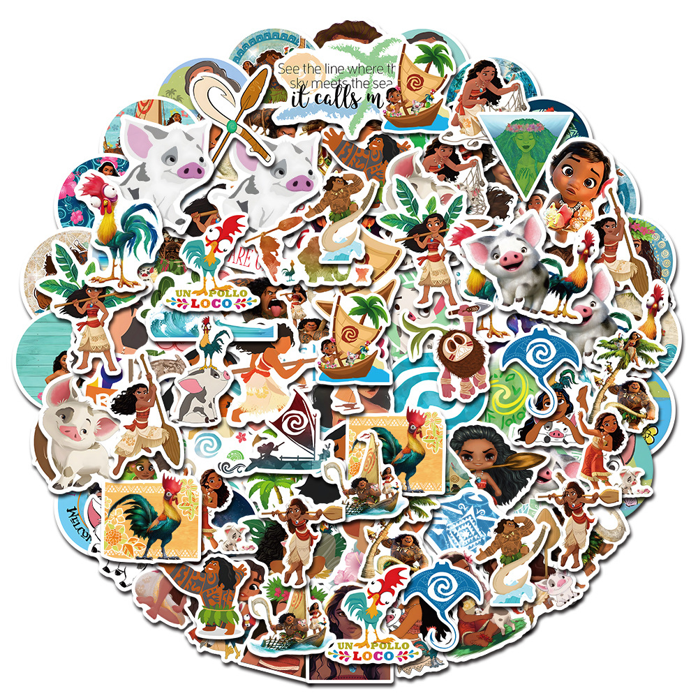100pcs/pack Cartoon Moana Waterproof Sticke Netby