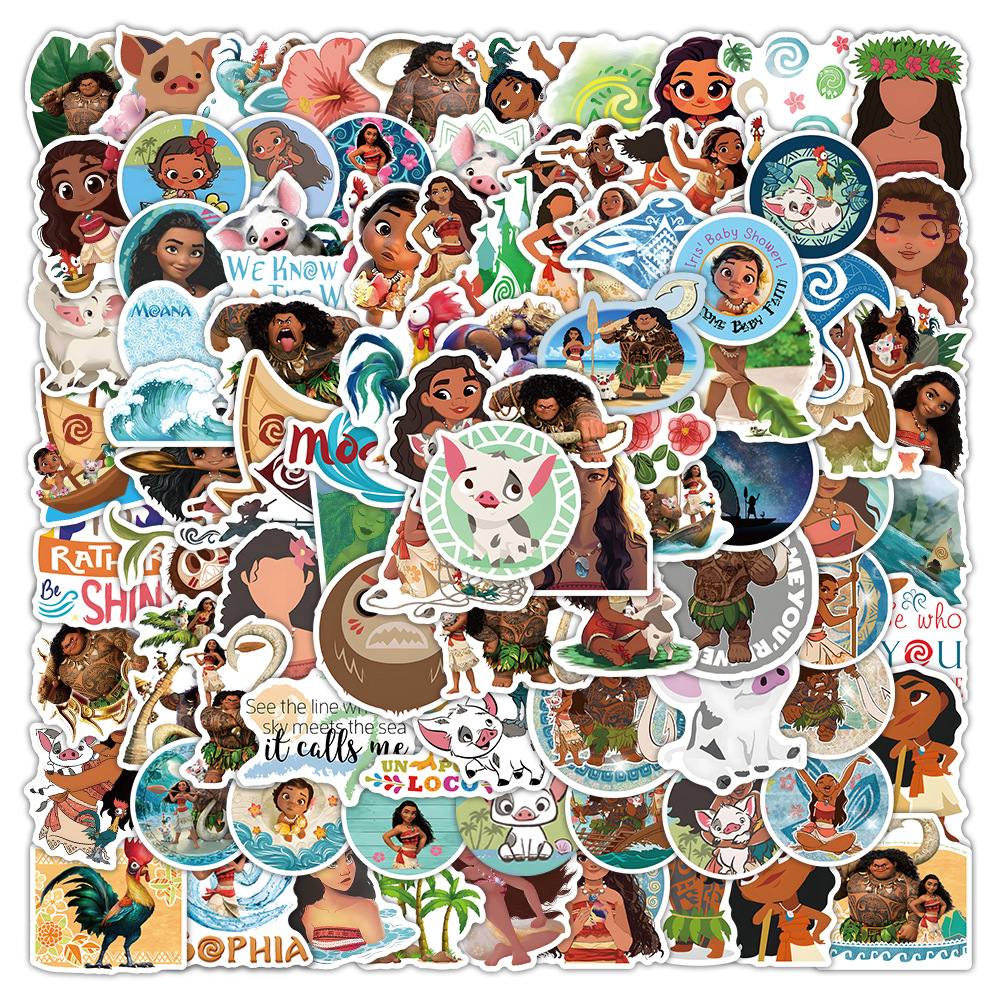 100pcs/pack Cartoon Moana Waterproof Sticke Netby