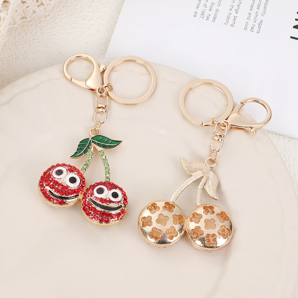 Rhinestone Smiling Face Cherry Keychain Keyring Netby