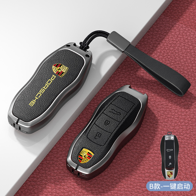 Metal + Leather Car Key Case for Porsche Cayenne Macan Panamera 718 911 Netby