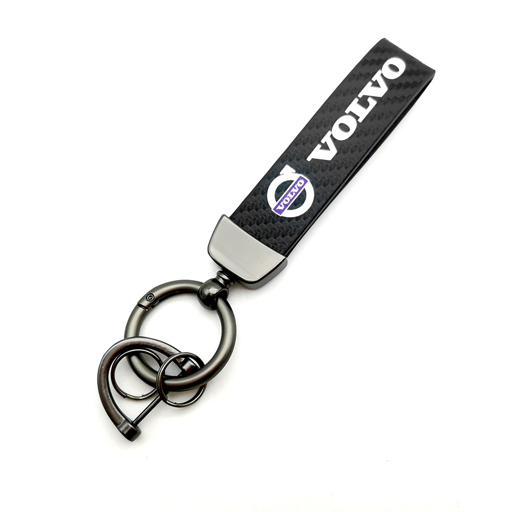 Car logo keychain carbon fiber leather car with anti-loss key rope high-grade accessories pendant foreign trade sales