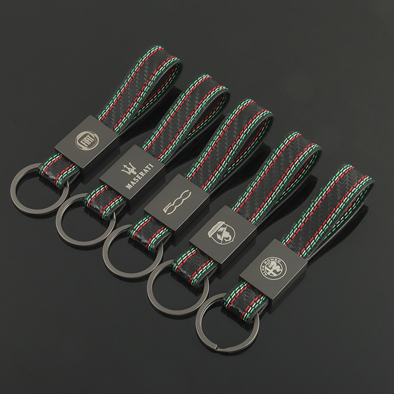 Carbon Fiber Car Logo Keychain Keyring Keyfob for Alfa Romeo Abarth Fiat 500 Maserati Netby