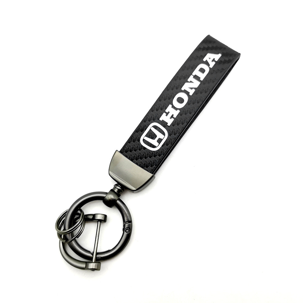 Car logo keychain carbon fiber leather car with anti-loss key rope high-grade accessories pendant foreign trade sales