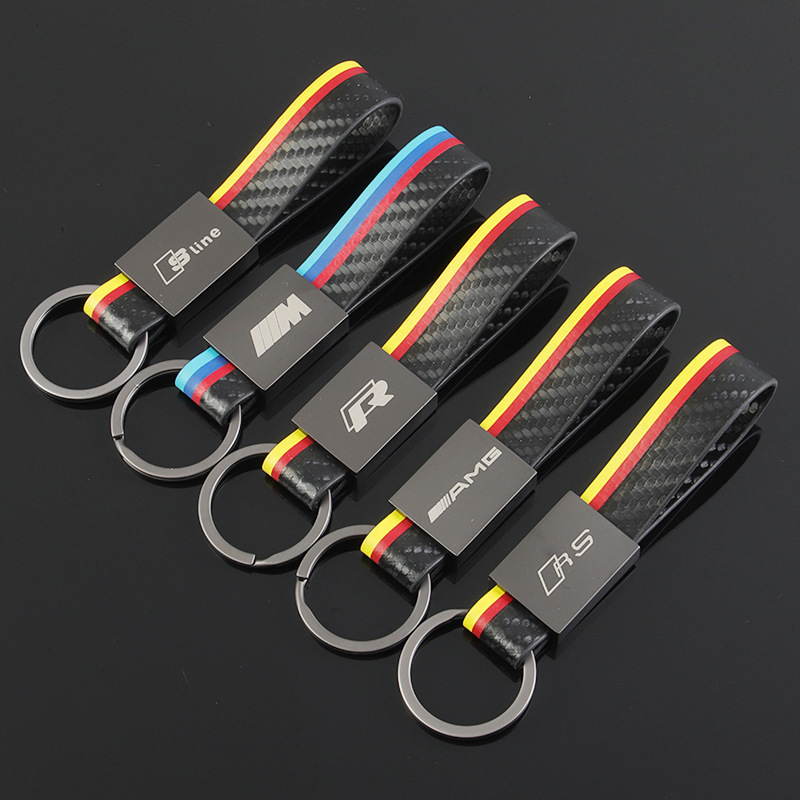 3 Strip Carbon Fiber Print Car Logo Keychain Keyring Keyfob for Audi Sline RS Benz AMG BMW M Volkswagen VW R RLINE Netby