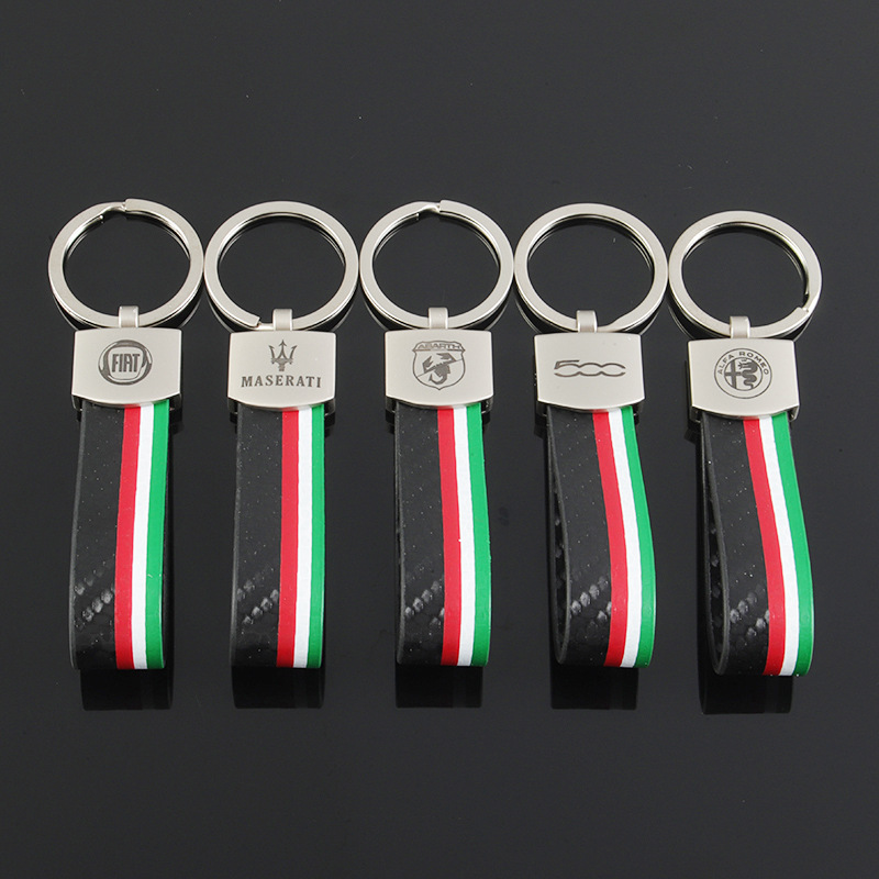 Leather Carbon Fiber Print Car Logo Keychain Keyring Keyfob for Alfa Romeo Abarth Fiat 500 Maserati Netby