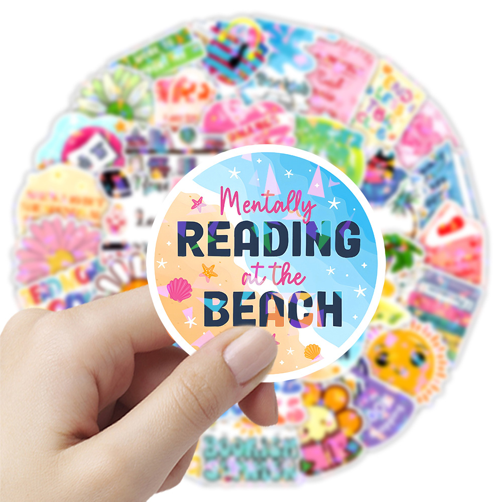 50pcs/pack Summer Fun Reading Sticker Waterproof Netby