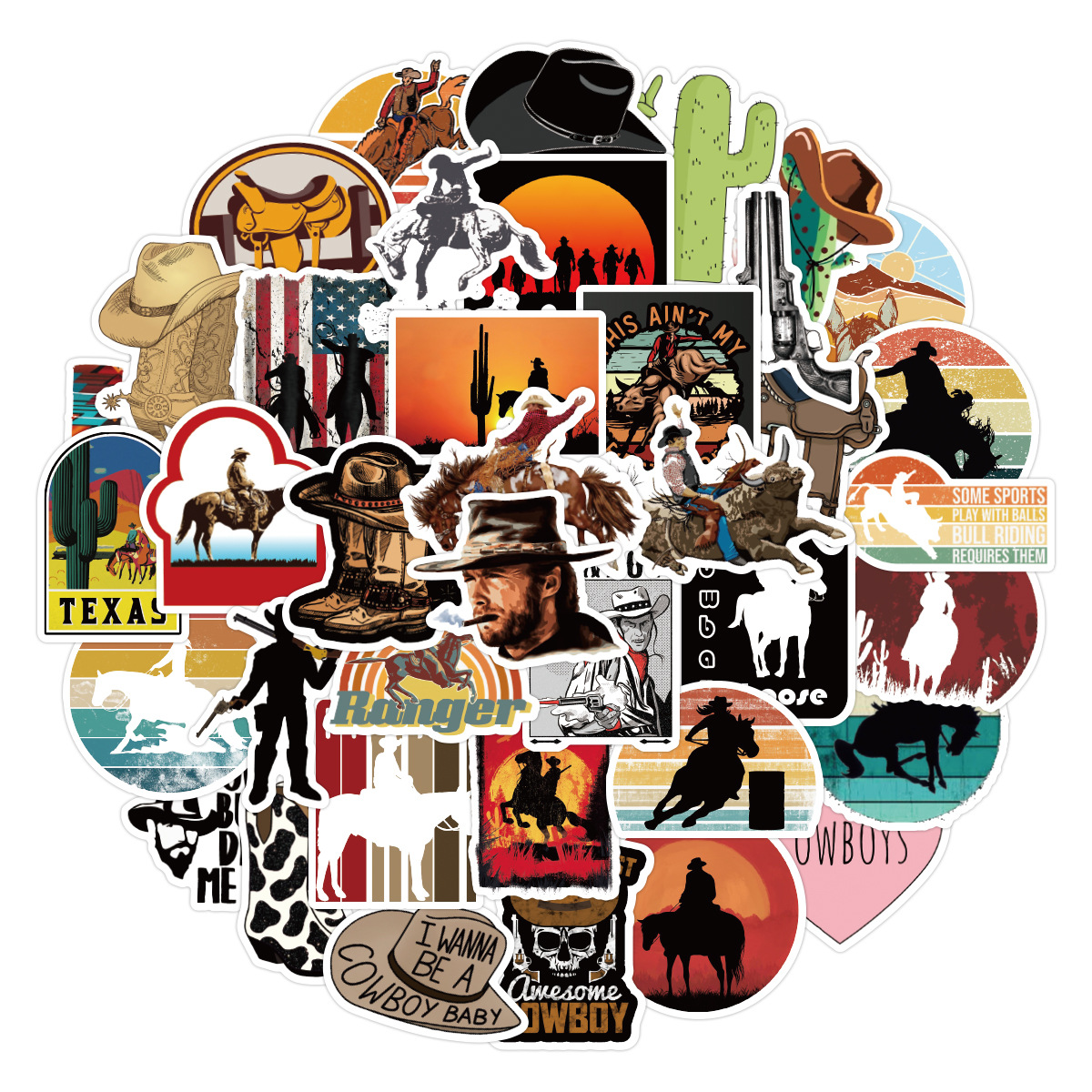 50pcs/pack Western Cowboy Waterproof Sticker Netby