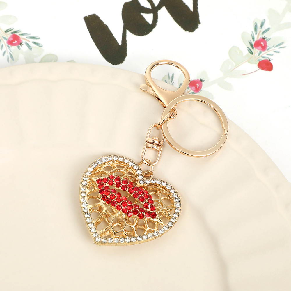Heart Shaped Lip Rhinestone Keychain Keyring Netby