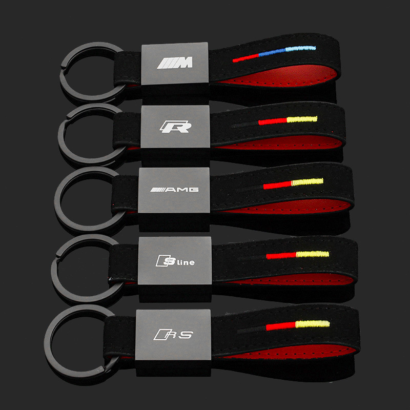 Alcantara Car Logo Keychain Keyring Keyfob for Audi Sline RS Benz AMG BMW M Volkswagen VW R RLINE Netby