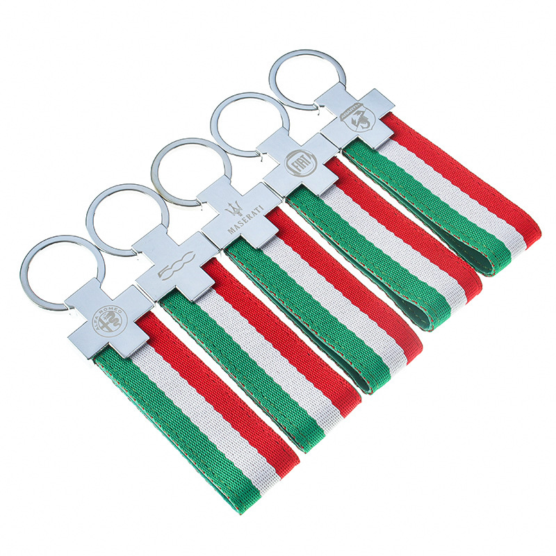 3 Strip Car Logo Keychain Keyring Keyfob for Alfa Romeo Abarth Fiat 500 Maserati Italy National Flag Netby