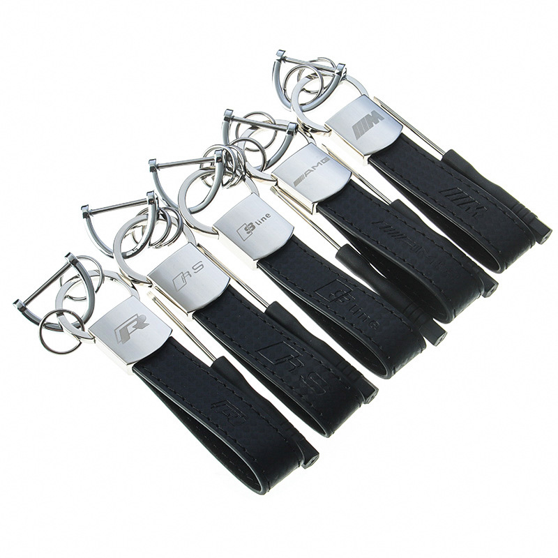 Leather Car Logo Keychain Keyring Keyfob for Audi Sline RS Benz AMG BMW M Volkswagen VW R RLINE Netby