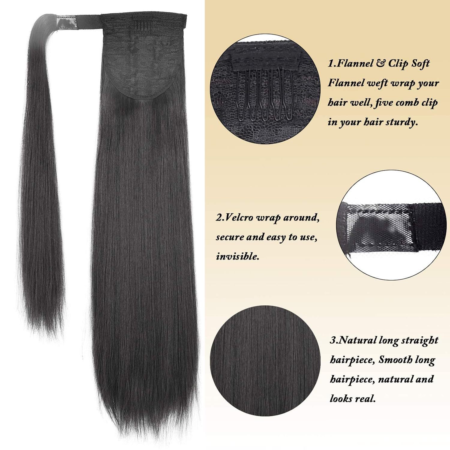 24 inches Straight Hair Velcro Ponytail High Temperature Synthetic Hair Netby