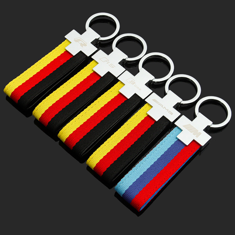 3 Strip Leather Car Logo Keychain Keyring Keyfob for Audi Sline RS Benz AMG BMW M Volkswagen VW R RLINE Netby