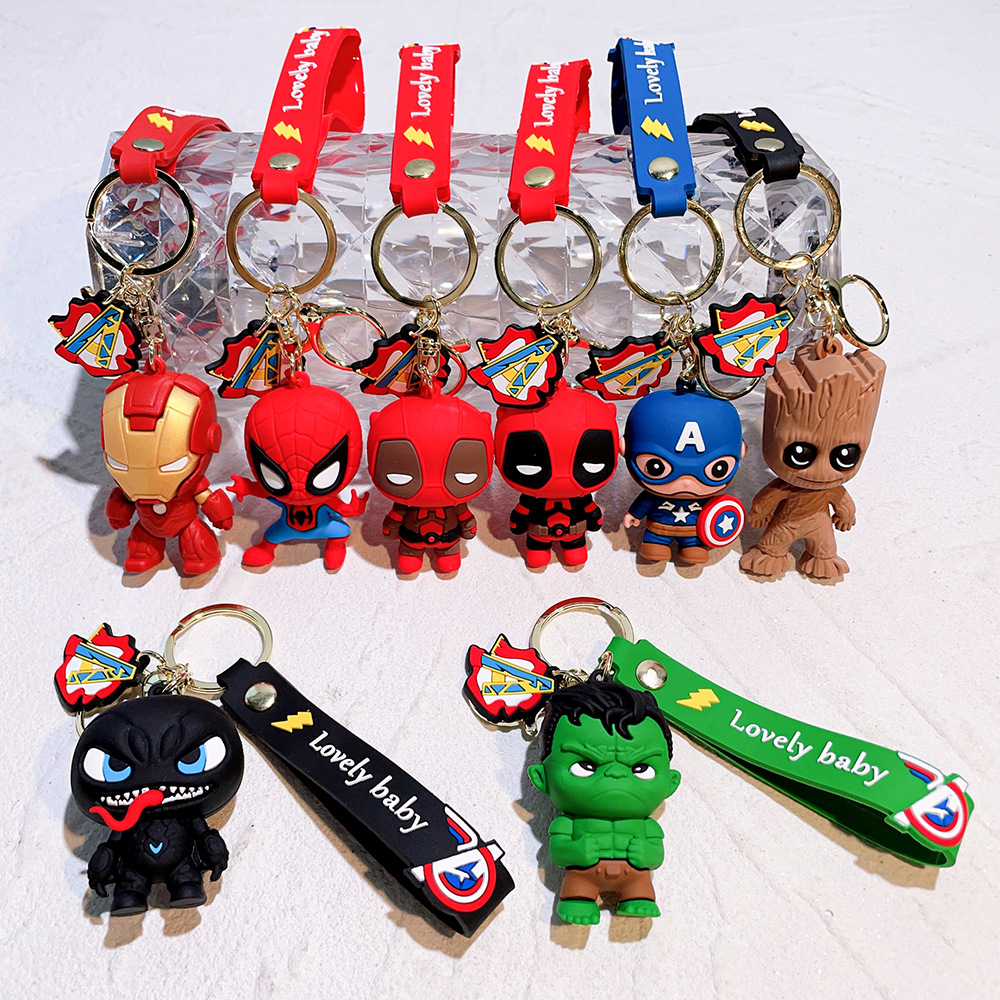 Animation Deadpool Spiderman Q Edition Avengers Keychain Keyring Captain America Hulk Venom Ironman Spiderman Netby