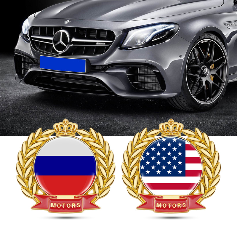 Metal Wheat Ear Car Sticker National Flag of UK Germany Italy USA France Canada Spain Netby