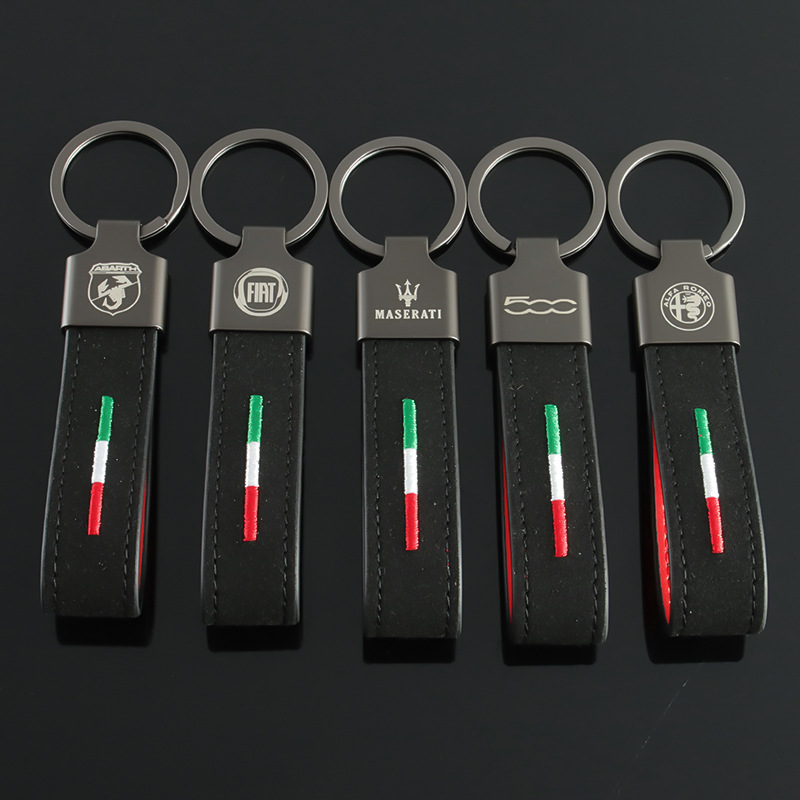 Alcantara Leather Car Logo Keychain Keyring Keyfob for Alfa Romeo Abarth Fiat 500 Maserati Netby
