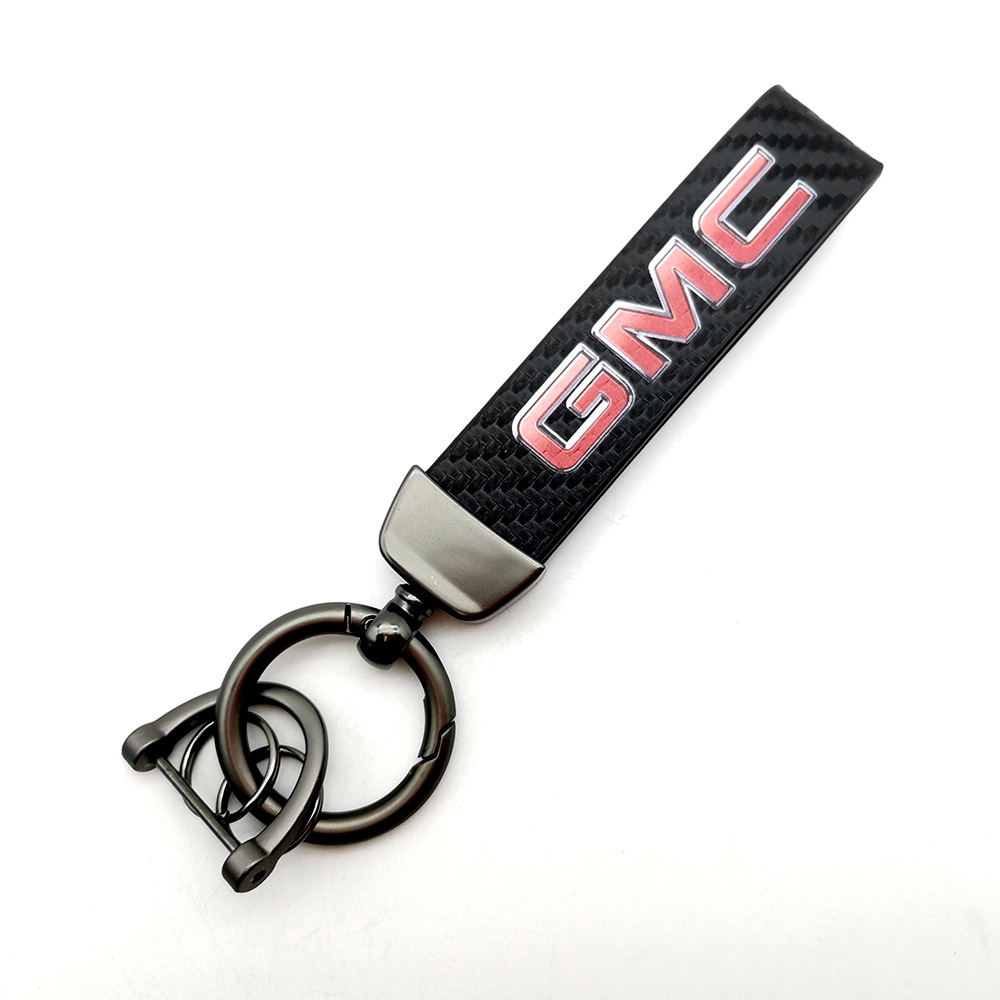 Car logo keychain carbon fiber leather car with anti-loss key rope high-grade accessories pendant foreign trade sales