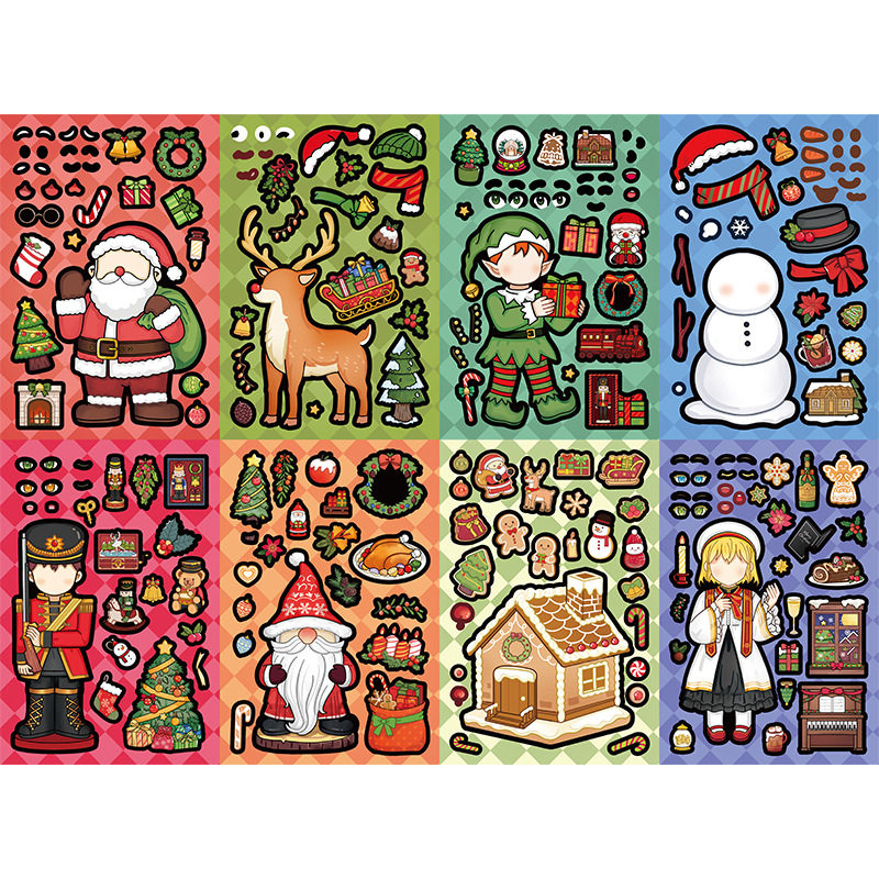 8pcs/pack Christmas Puzzle Sticker Cartoon Festival Santa Claus Children's Educational DIY Waterproof Netby