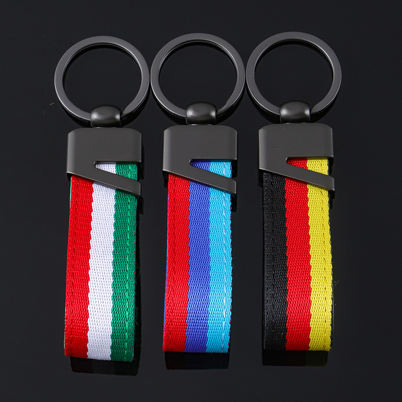 3 Strip Car Keychain Keyring Keyfob Gift for Customer Germany Italy National Flag Netby