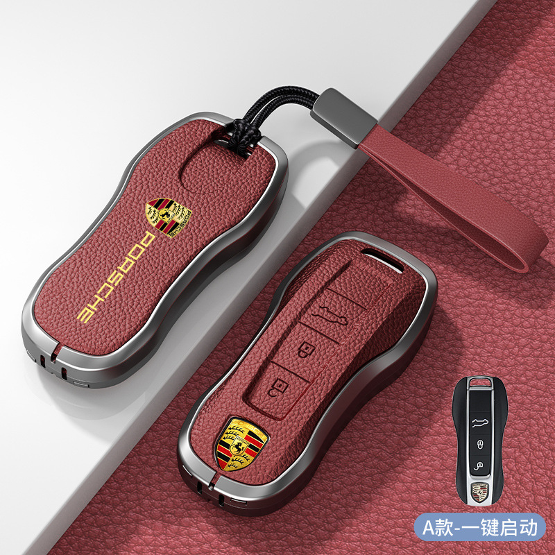 Metal + Leather Car Key Case for Porsche Cayenne Macan Panamera 718 911 Netby