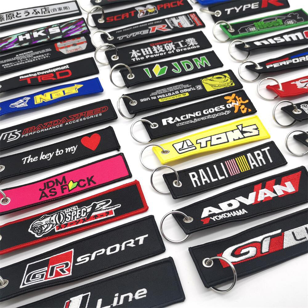 Metal Motorbike Car Logo Cloth Kering Keychain Keyfob for JDM GTI NISMO RALLIART TYPE R HKS TRD NOS Netby