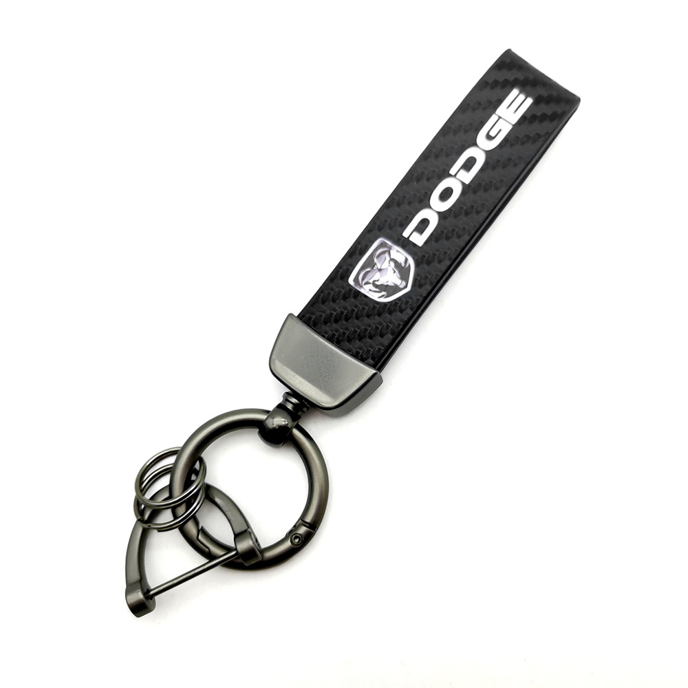 Car logo keychain carbon fiber leather car with anti-loss key rope high-grade accessories pendant foreign trade sales