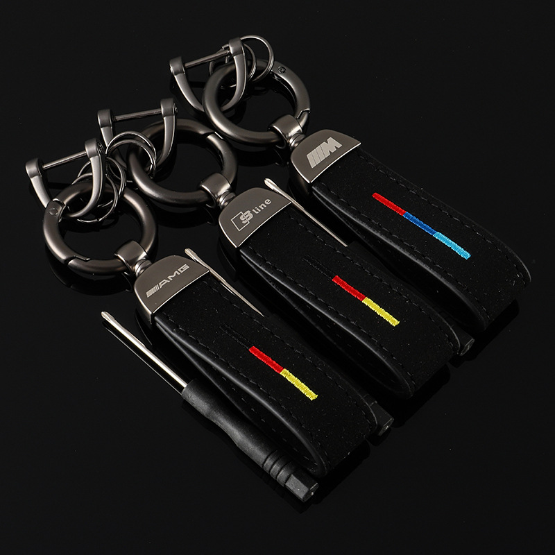 Alcantara Leather Car Logo Keychain Keyring Keyfob for Audi Sline Benz AMG BMW M Netby