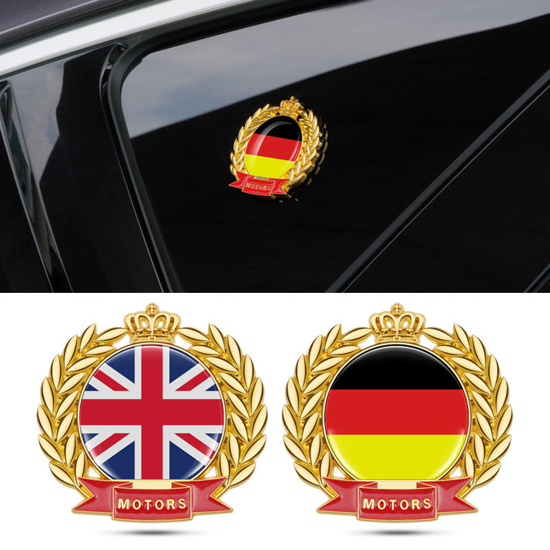 Metal Wheat Ear Car Sticker National Flag of UK Germany Italy USA France Canada Spain Netby