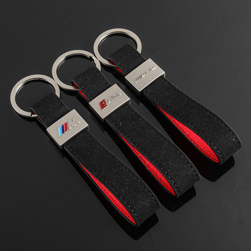 Alcantara Leather Car Logo Keychain Keyring Keyfob for Audi Sline Benz AMG BMW M Netby