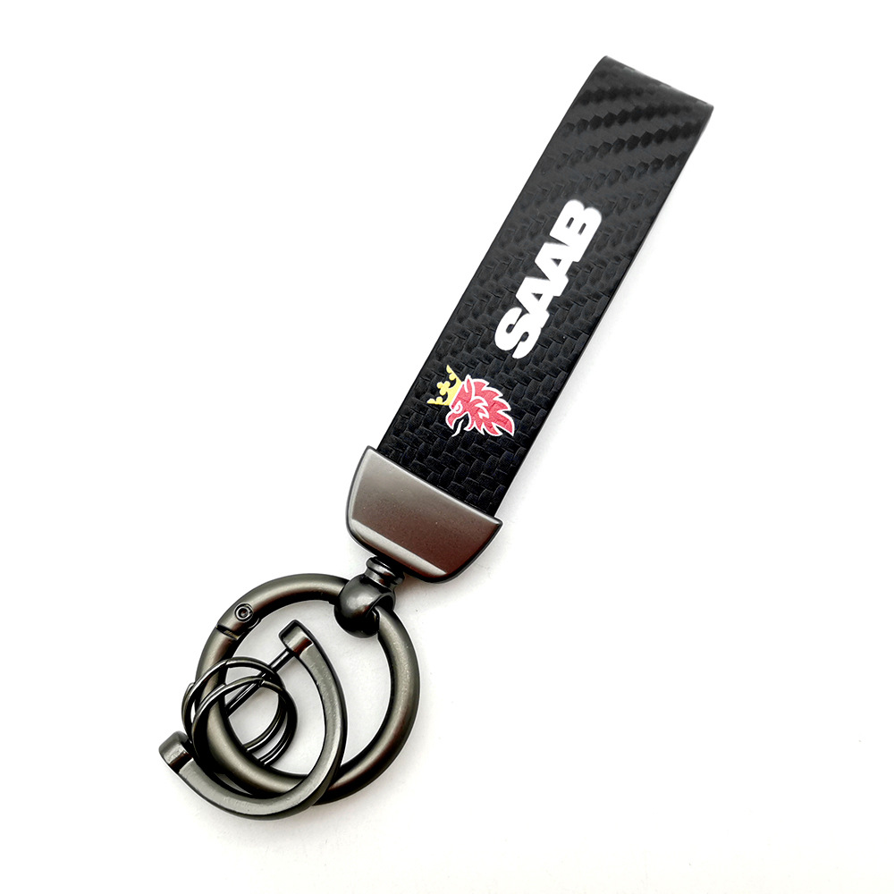 Car logo keychain carbon fiber leather car with anti-loss key rope high-grade accessories pendant foreign trade sales