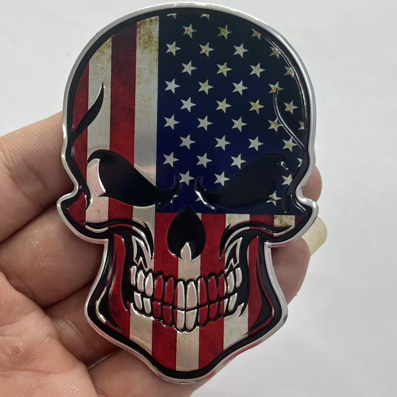 Metal Skull Car Sticker with National Flag of China USA Italy France Germany UK Netby