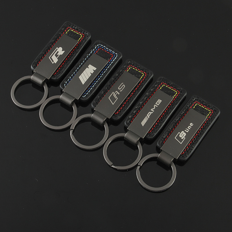 Leather Carbon Fiber Print Car Logo Keychain Keyring Keyfob for Audi Sline RS Benz AMG BMW M Volkswagen VW R RLINE Netby