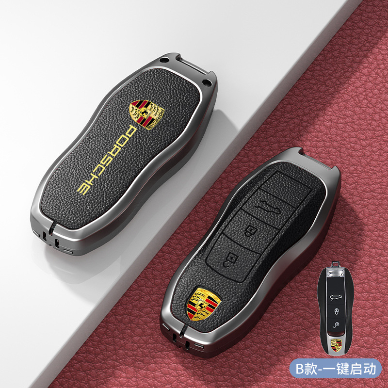 Metal + Leather Car Key Case for Porsche Cayenne Macan Panamera 718 911 Netby