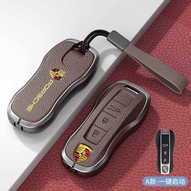 Metal + Leather Car Key Case for Porsche Cayenne Macan Panamera 718 911 Netby