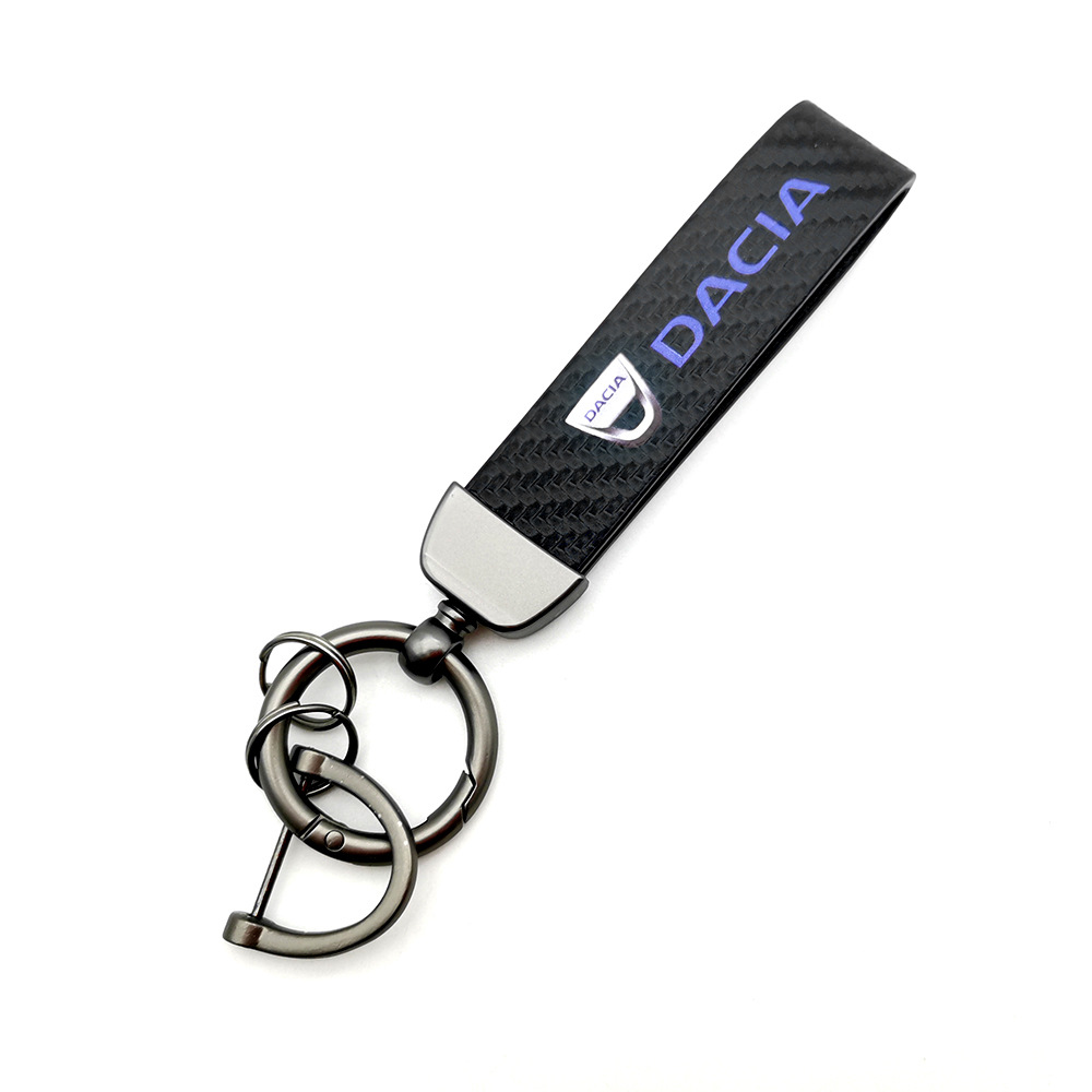 Car logo keychain carbon fiber leather car with anti-loss key rope high-grade accessories pendant foreign trade sales