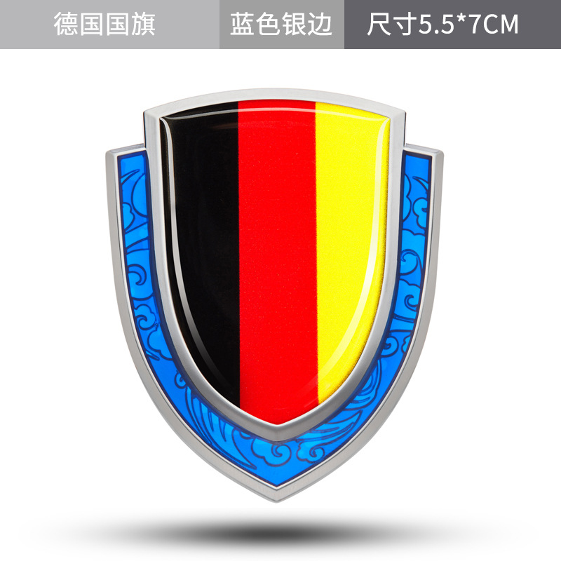 Metal Shield Style National Flag Car Sticker for China USA UK France Germany Italy Netby