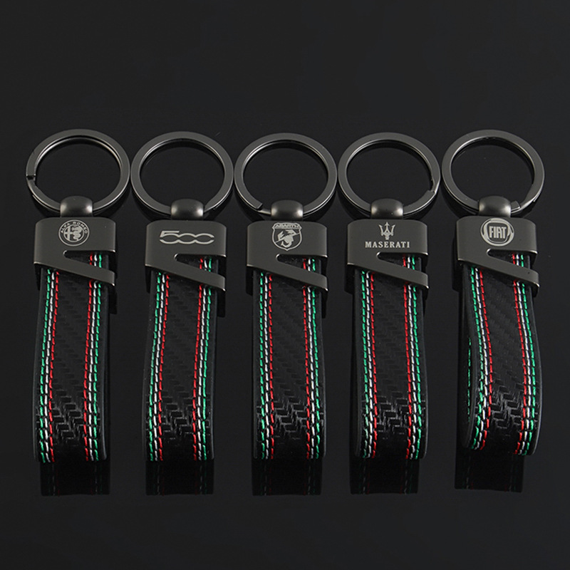 Carbon Fiber Car Logo Keychain Keyring Keyfob for Alfa Romeo Abarth Fiat 500 Maserati Netby