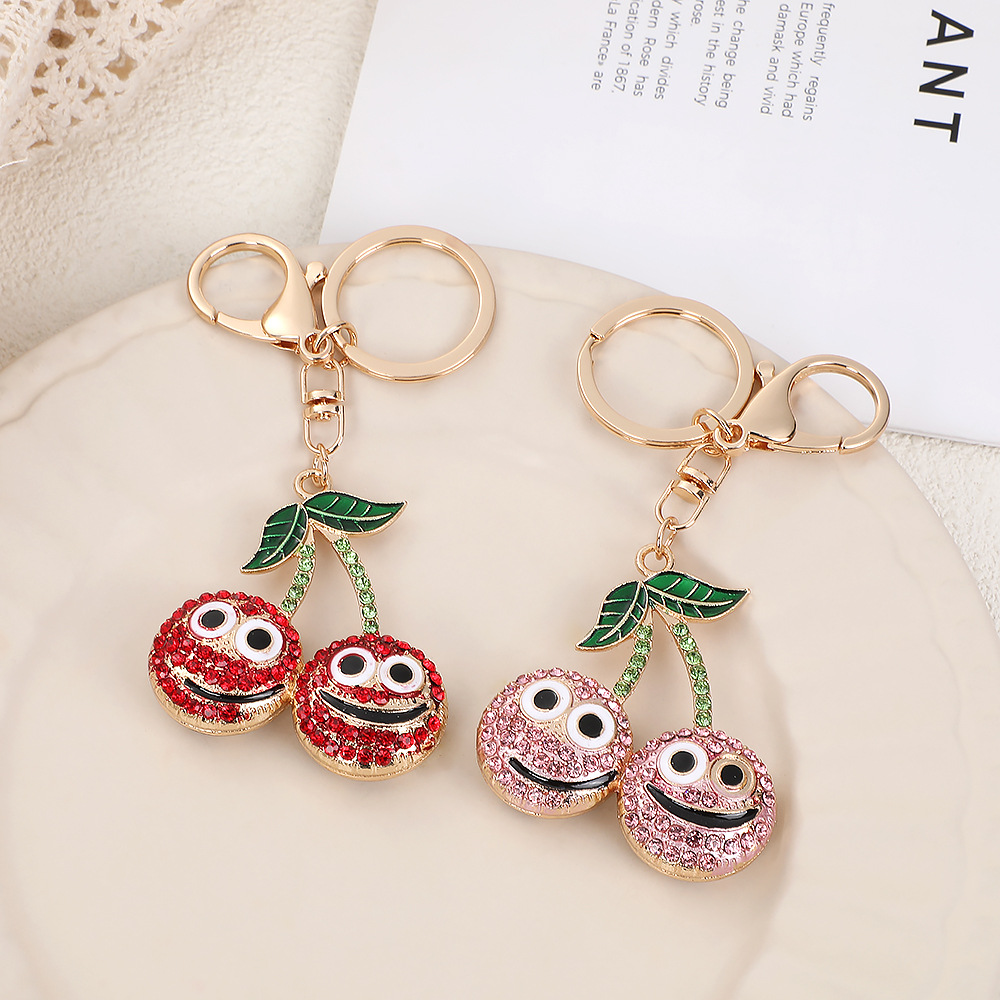 Rhinestone Smiling Face Cherry Keychain Keyring Netby