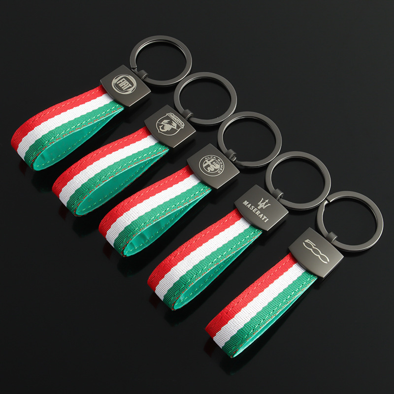 3 Strip Car Logo Keychain Keyring Keyfob for Alfa Romeo Abarth Fiat 500 Maserati Italy National Flag Netby