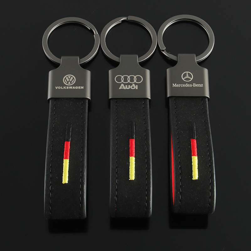 Alcantara Leather Car Logo Keychain Keyring Keyfob for Audi Benz Volkswagen VW Germany National Flag Netby