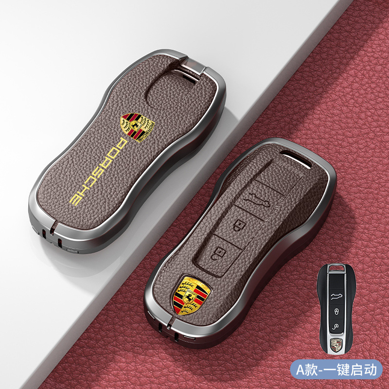 Metal + Leather Car Key Case for Porsche Cayenne Macan Panamera 718 911 Netby