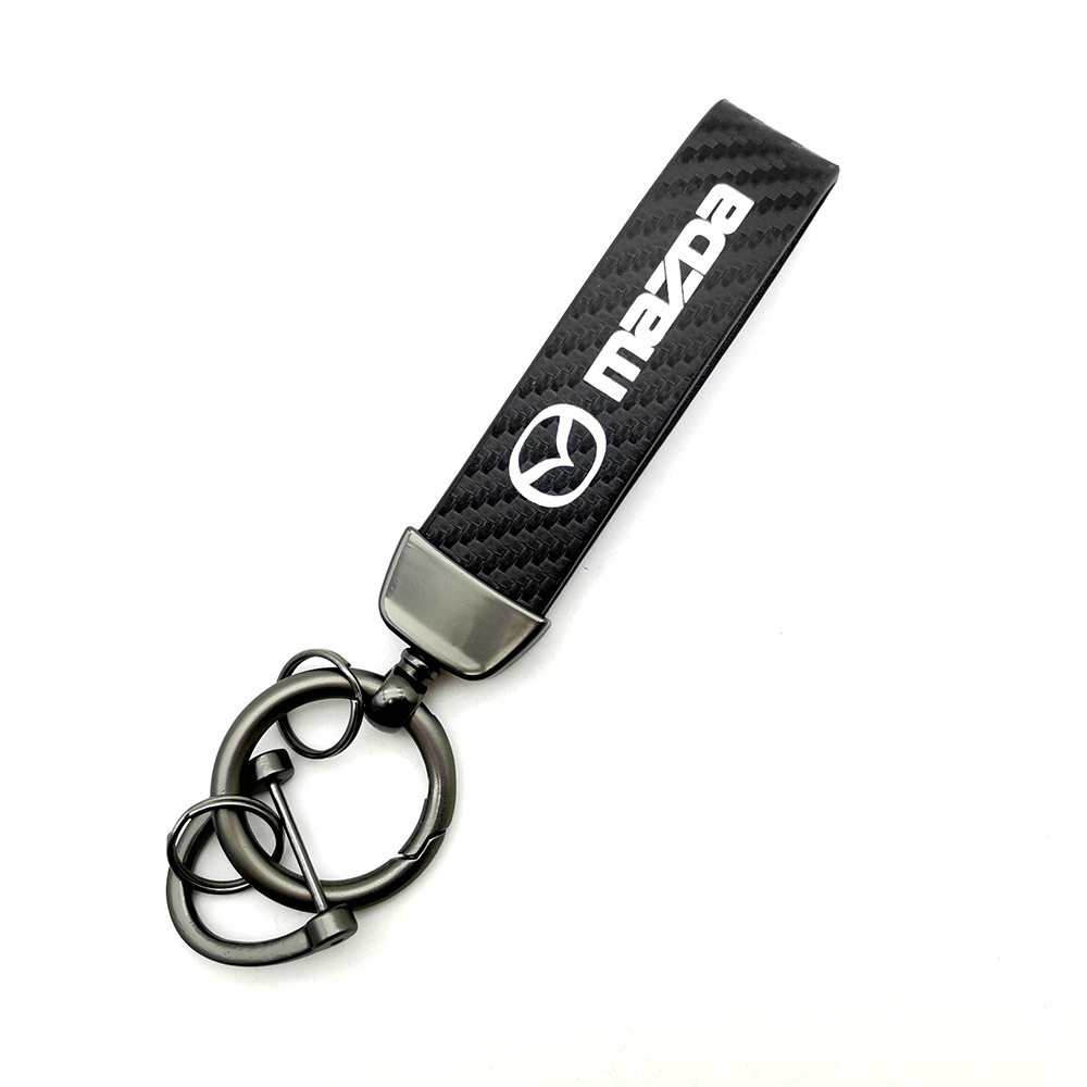Car logo keychain carbon fiber leather car with anti-loss key rope high-grade accessories pendant foreign trade sales